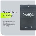 Zwarte enveloppe van ProRide met CE, FCC, RoHS keurmerken. Text 'Brievenbus envelop'.