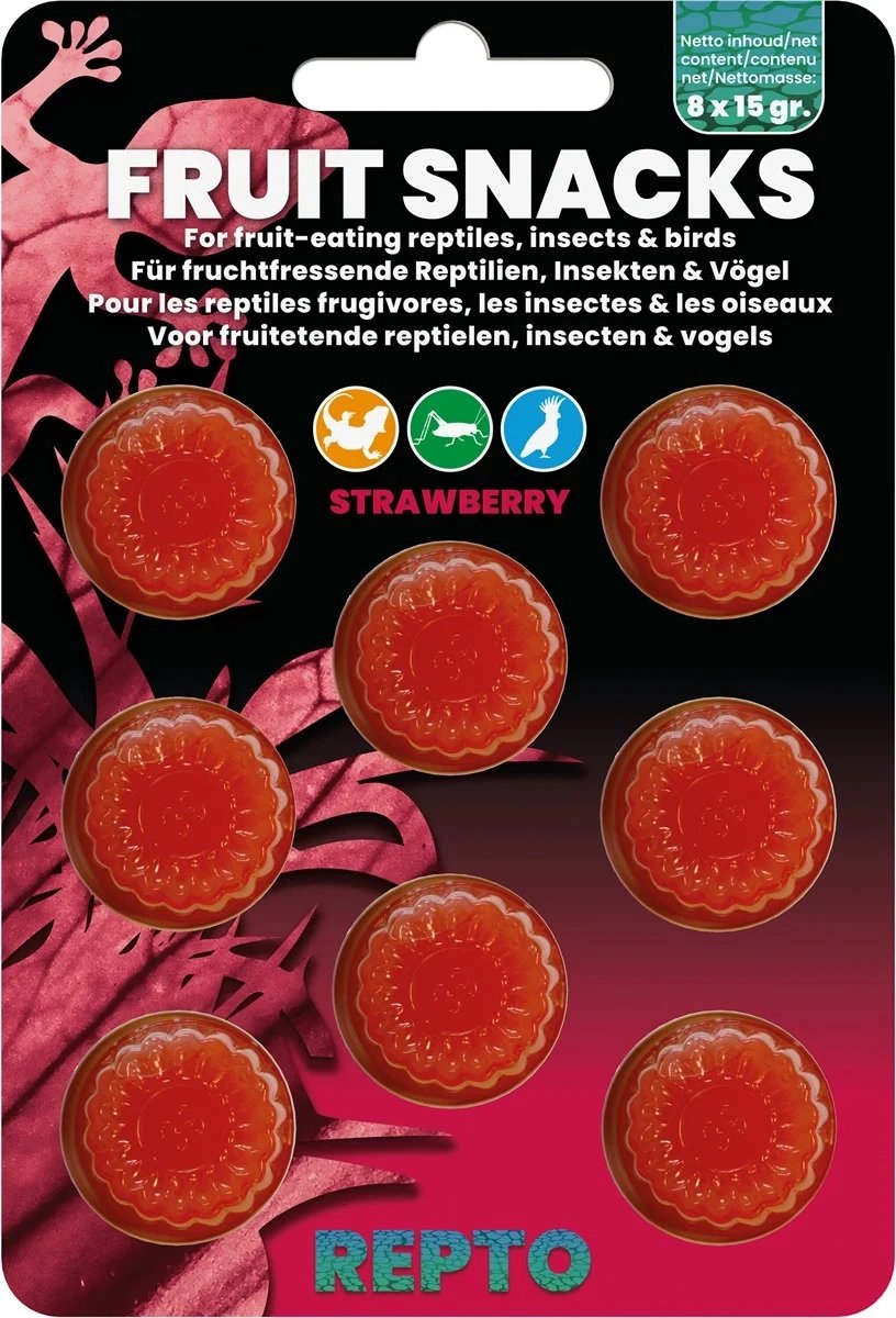 Repto Fruit snacks mix 8x15 g gelcups voor reptielen, vogels en insecten Aardbei