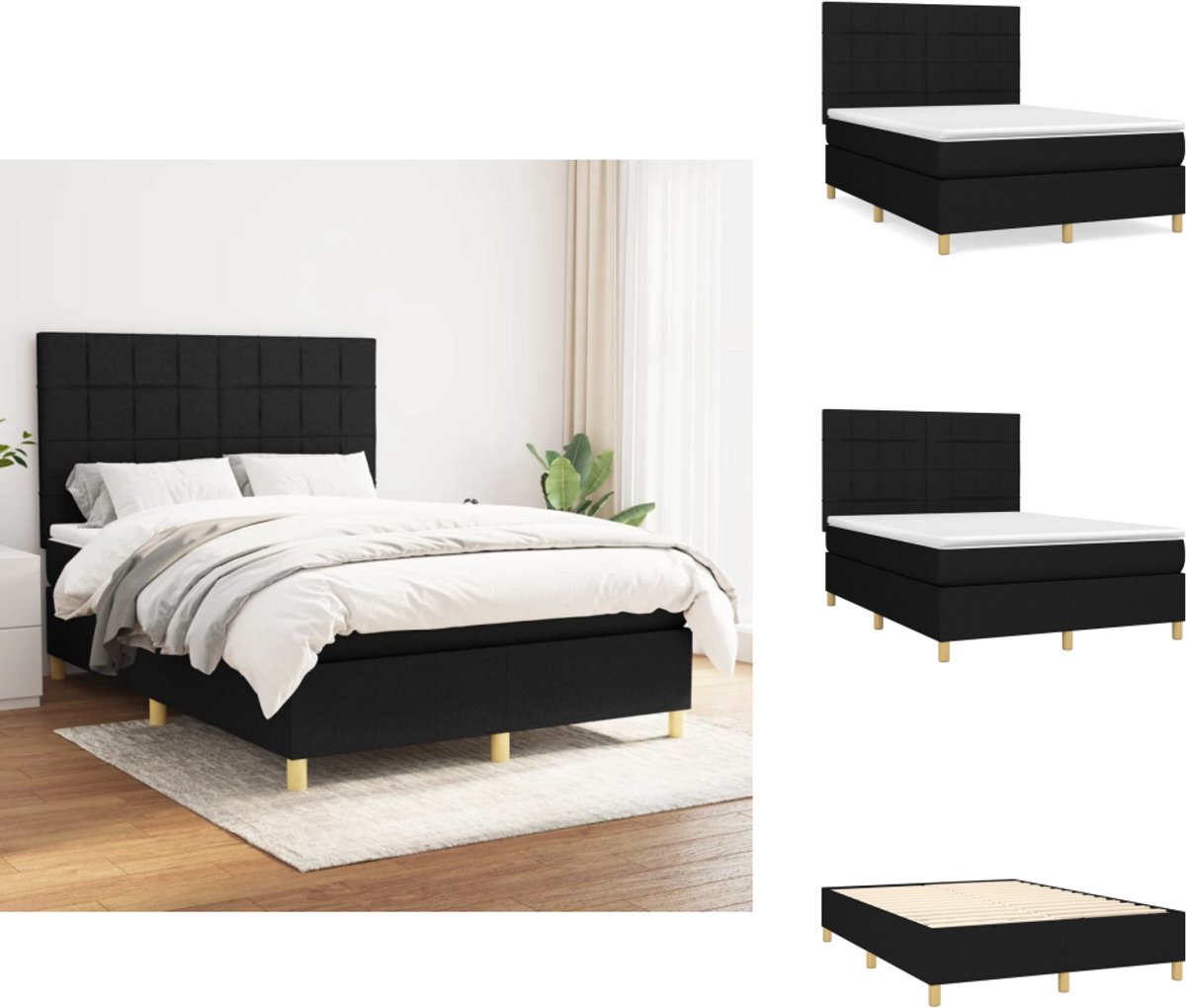 vidaXL Boxspring - Boxsprings - Bed - Slaapmeubel - Boxspring met matras stof zwart 140x190 cm