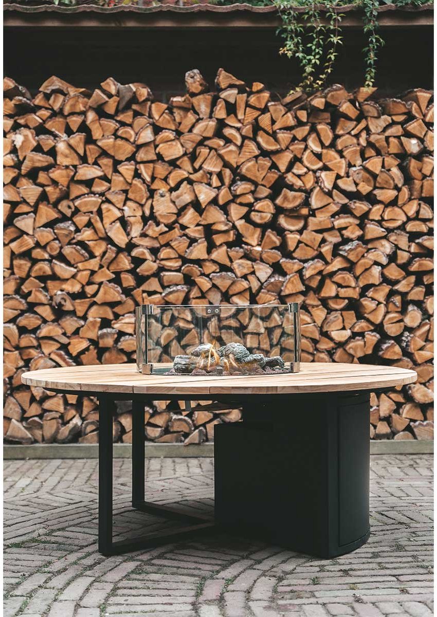 Cosi Cosiloft Round 120 - Fire Table - Black with Teak