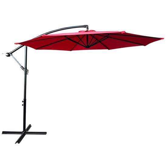 Parasol de jardin rouge ASTER 245 x 300 cm avec bouton et protection UV, polyester imperméable, forme octogonale, angle réglable, structure en métal robuste avec finition noire – Perfect pour terrasse et balcon
