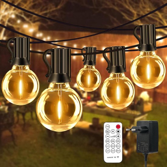 Lichtsnoeren Voor Buiten, Romwish 60M Lichtketting met 100 2 LED Bollen, Uitbreidbaar Buiten Licht Ketting Voor Tuin Partij Balkon Festival Decoratie