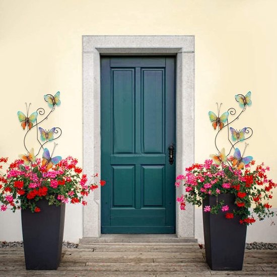 Vlinder Tuindecoratie – Metalen Tuinsteek – Handgemaakt – Regenboogkleur – 73x37 Cm – Voor Buiten, Terras & Balkon
