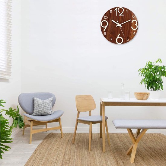 25 Cm Kleine Wandklok, Niet Tikkende Stille Kwarts Decoratieve Klokken Moderne Stijl Goed Voor Woonkamer Keuken Woonkamer Slaapkamer Kantoor Grote 3d Cijferweergave Werkt Op Batterijen
