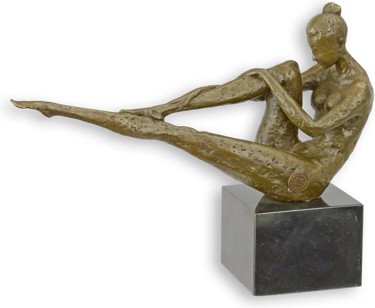 Modernistisch bronzen beeld ‘Reclining Female Nude’ – Sculptuur – bronzen liggende vrouw naakt kunst – modern ontwerp – interieurdecoratie – met sokkel – 25,4x7,9x19,6 cm – brons