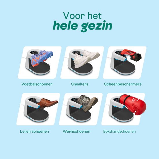 Afbeeldingen van voetbalschoenen, sneakers, scheenbeschermers, leren schoenen, werkschoenen en bokshandschoenen op de schoenverfrisser.