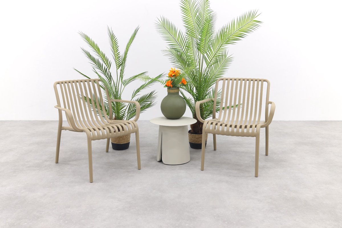 Stripe/Velora loungestoelen set (3-delig) - Taupe/Cream