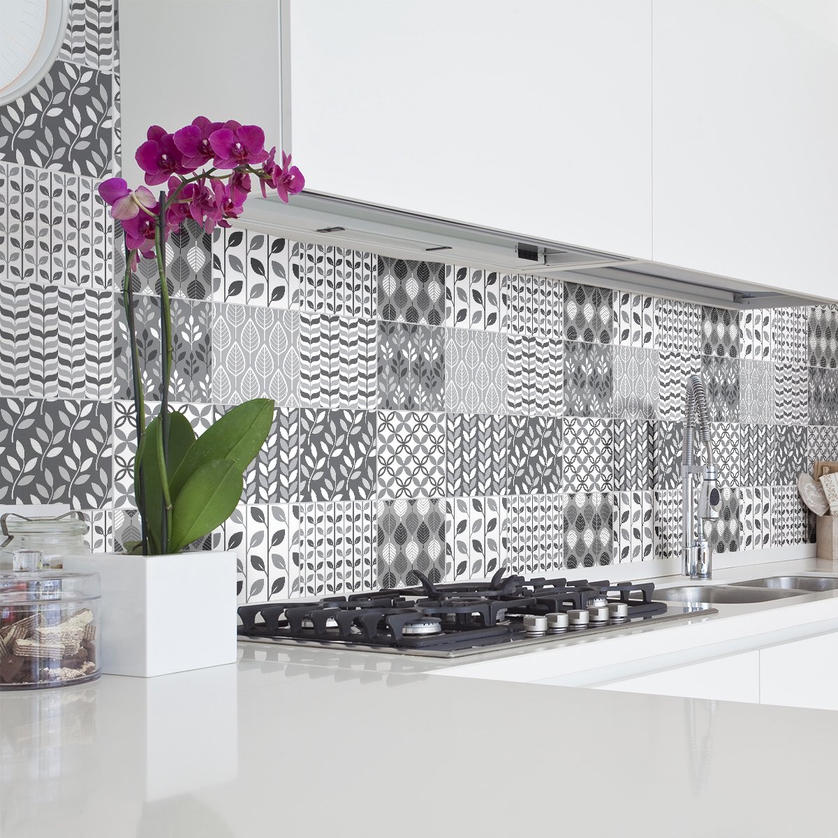 Ambiance Sticker Zelfklevende tegelmuurstickers voor keuken en badkamer - 9 cementtegelstickers, Azulejos Rachia-stijl - 9 stickers, 20x20 cm Multi color
