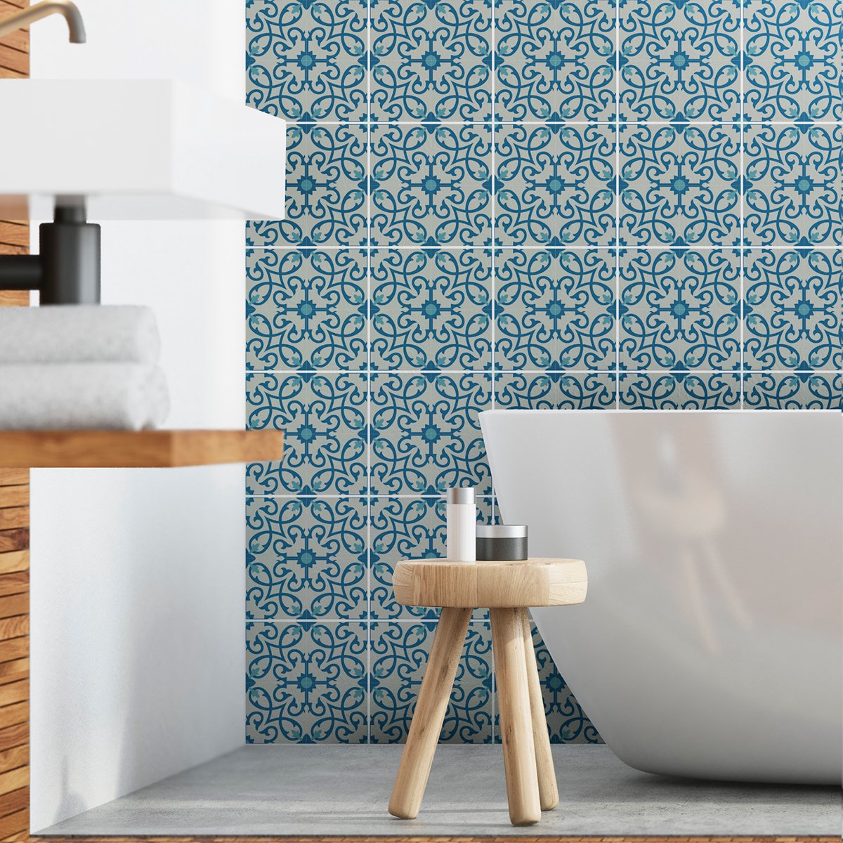 Ambiance Sticker Zelfklevende tegelmuurstickers voor keuken en badkamer - 9 cementtegelstickers, Azulejos Shana - 9 stickers, 20x20cm Multi color