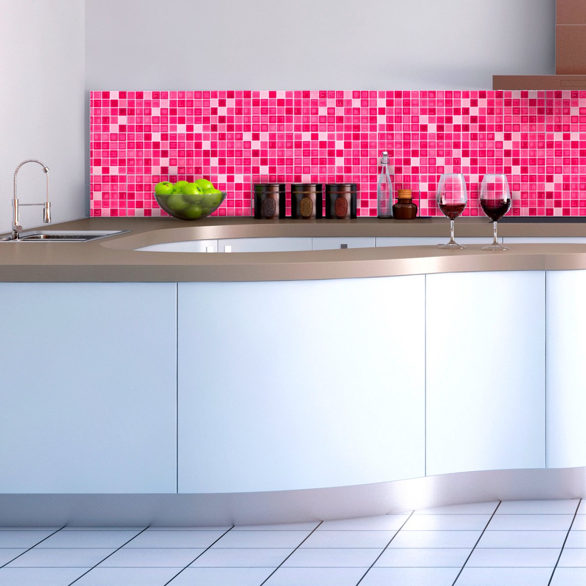 Ambiance Sticker Zelfklevende tegelmuurstickers voor keuken en badkamer - 9 Azulejo mozaïektegelstickers in verschillende roze tinten - 9 stickers van 20x20 cm Multi color