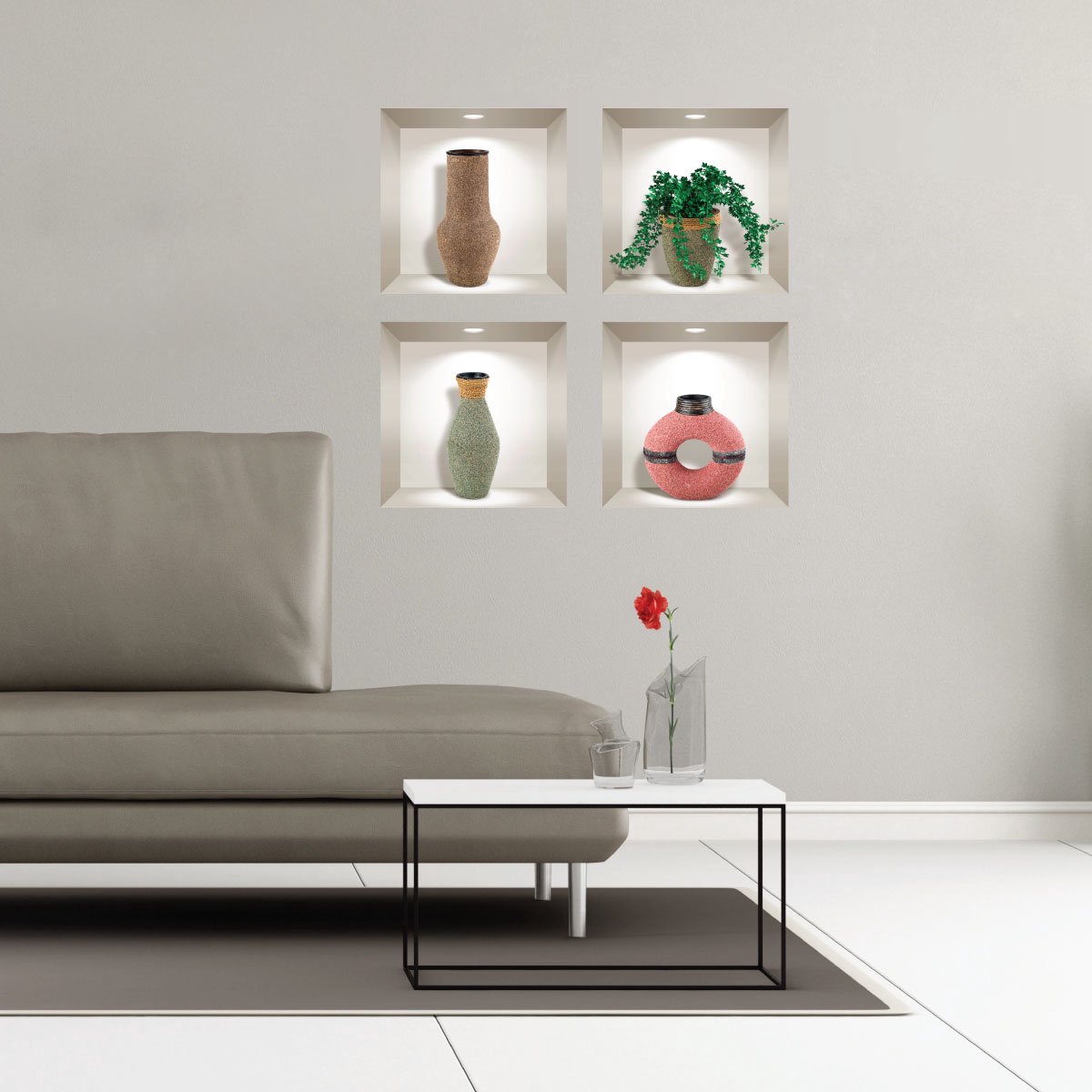 Ambiance Sticker 3D-effect stickers van Afrikaanse potten, 80 x 80 cm Multi color