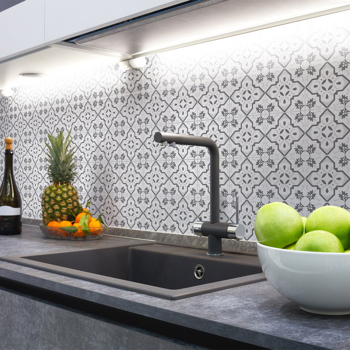 Ambiance Sticker Zelfklevende tegelmuurstickers voor keuken en badkamer - 24 CYLIA Azulejos cementtegelstickers - 24 stickers 15x15cm Multi color
