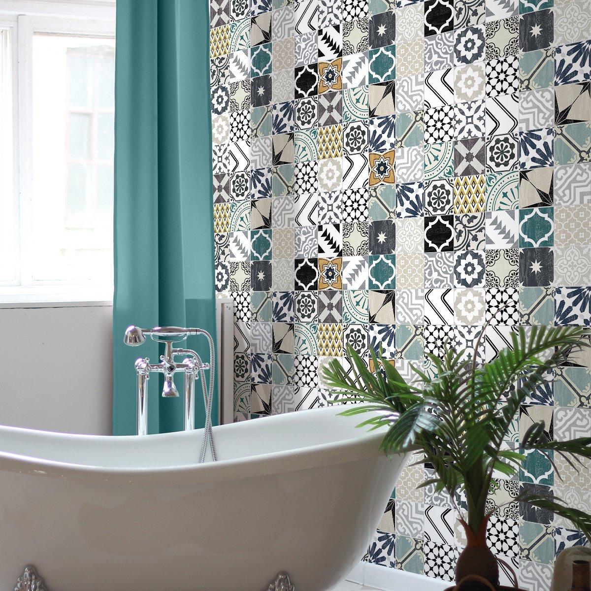 Ambiance Sticker Zelfklevende tegelmuurstickers voor keuken en badkamer - 60 authentieke Gaetano cementtegelstickers - 60 stickers 20x20cm Multi color