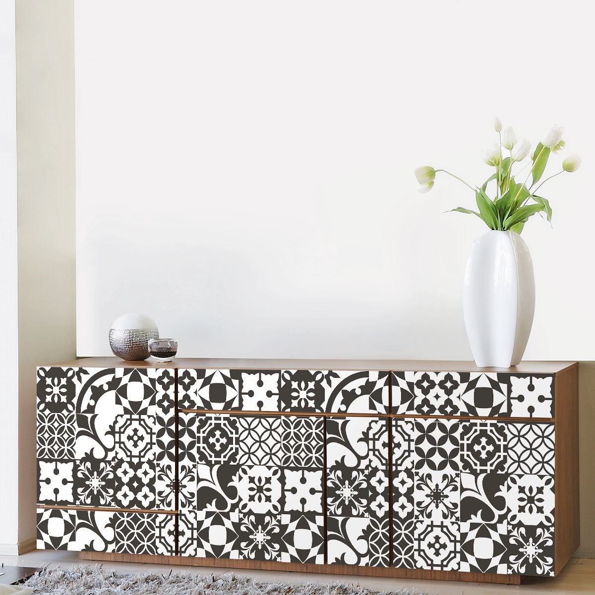 Ambiance Sticker Decoratieve meubelstickers - 30 authentieke meubelstickers met cementtegelmotief NOÉLIA - 30 stickers 15x15cm Multi color