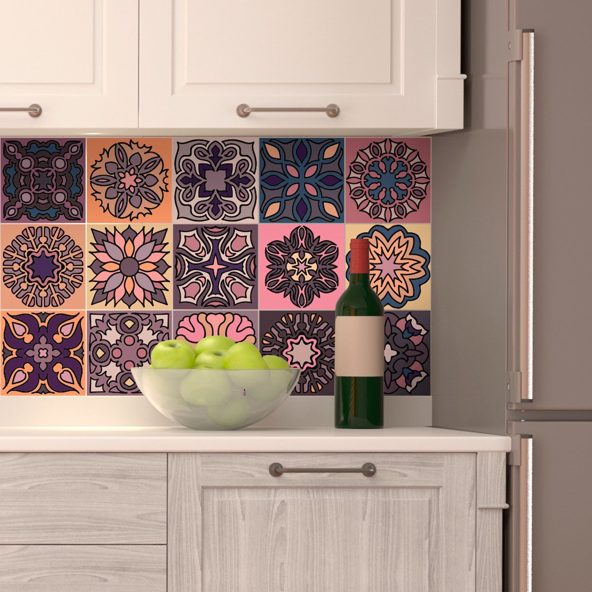 Ambiance Sticker Zelfklevende tegelmuurstickers voor keuken en badkamer - 15 Azulejos Toledo tegelstickers - 15 stickers 15x15cm Multi color