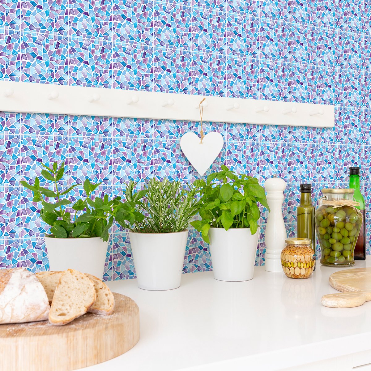 Ambiance Sticker Zelfklevende muurtegelstickers voor keuken en badkamer - 9 UZZIEL terrazzo tegelstickers - 9 stickers van 15x15 cm Multi color