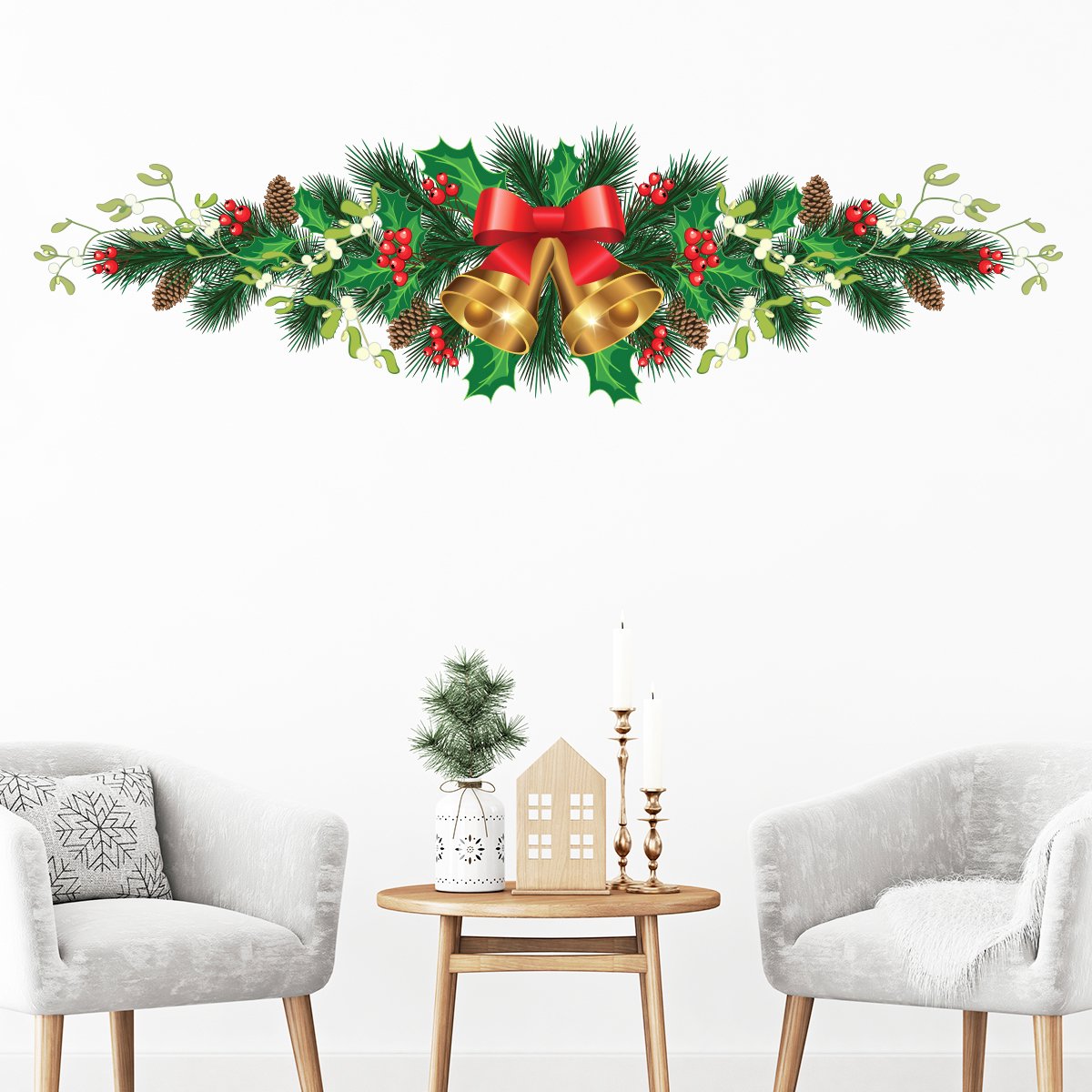 Kerststicker met maretak - Zelfklevende kerststickers - Feestelijke decoratie - 60x215cm
