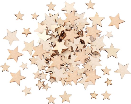 200 stuks onafgewerkte houten sterren ornamenten - 3 maten uitgesneden blanco houten stukken ster voor doe-het-zelf ambachten kerst bruiloft feest houten vlaggen maken tafel strooien decoratie