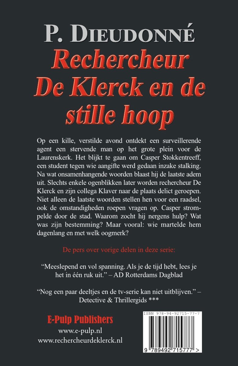De Klerck 12 - Rechercheur De Klerck en de stille hoop - back cover
