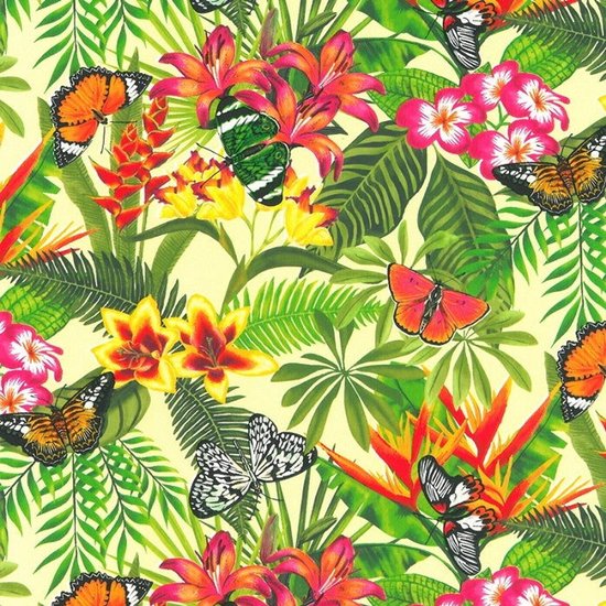 Papier cadeau Tropical | Papillons et feuilles | 200 m x 30-100 cm |variante : 30 cm / 200 mtr.