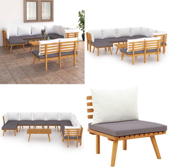 vidaXL Ensemble de salon 9 pièces avec coussins Bois d'acacia massif - Ensemble de salon - Ensembles lounge - Ensemble de jardin en bois - Ensemble de pelouse