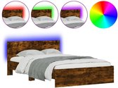 vidaXL - Cadre de lit - avec - tête de lit - et - LED - chêne - fumé - 120x190 - cm