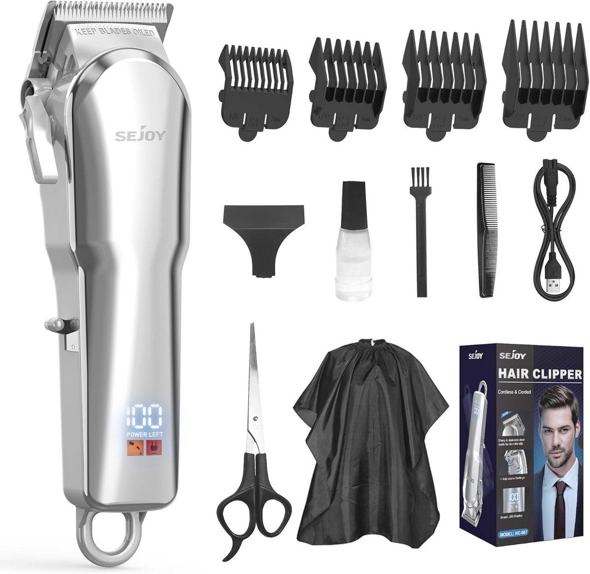 Draadloze Professionele Tondeuse voor Mannen, Vrouwen en Kinderen – Oplaadbare Haarverzorgingsset met LED-Display