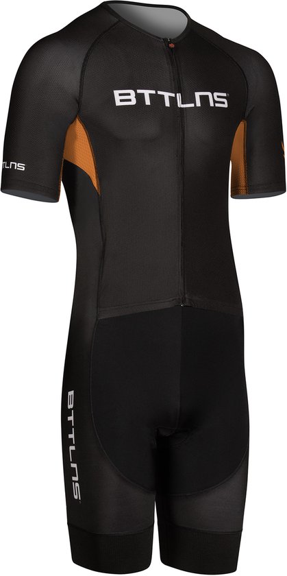 BTTLNS trisuit - triathlon pak - trisuit korte mouw heren - Chimera 1.0 - zwart-oranje - L