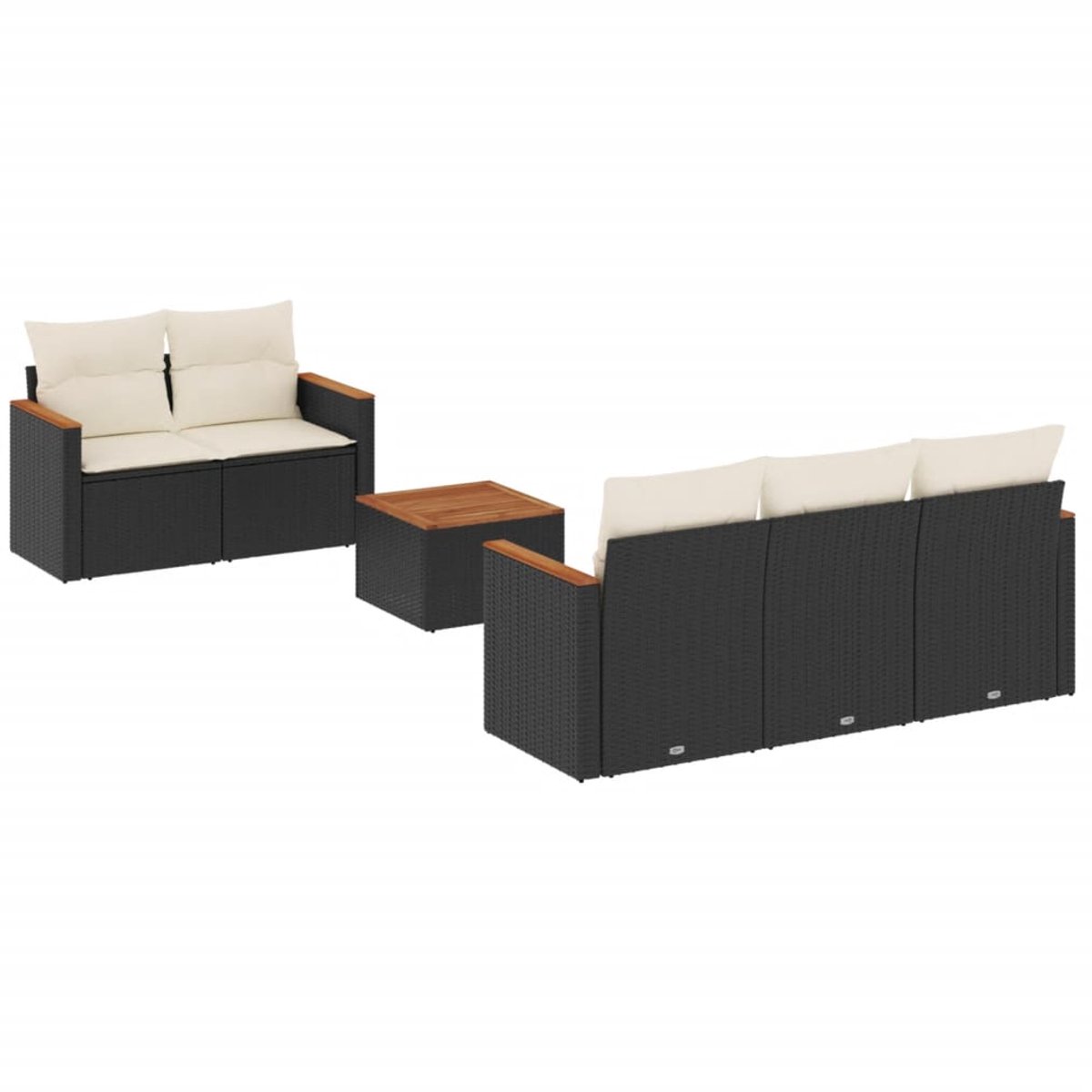 Zwarte poly rattan loungeset met kussens voor buiten - Tuinmeubilair met loungebank.