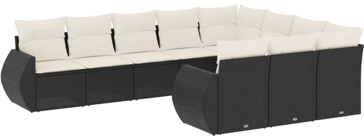 The Living Store 10-delige Loungeset met kussens poly rattan zwart - Loungebank - Tuinset - Lounge Set - Tuinmeubels - Buitendecoratie