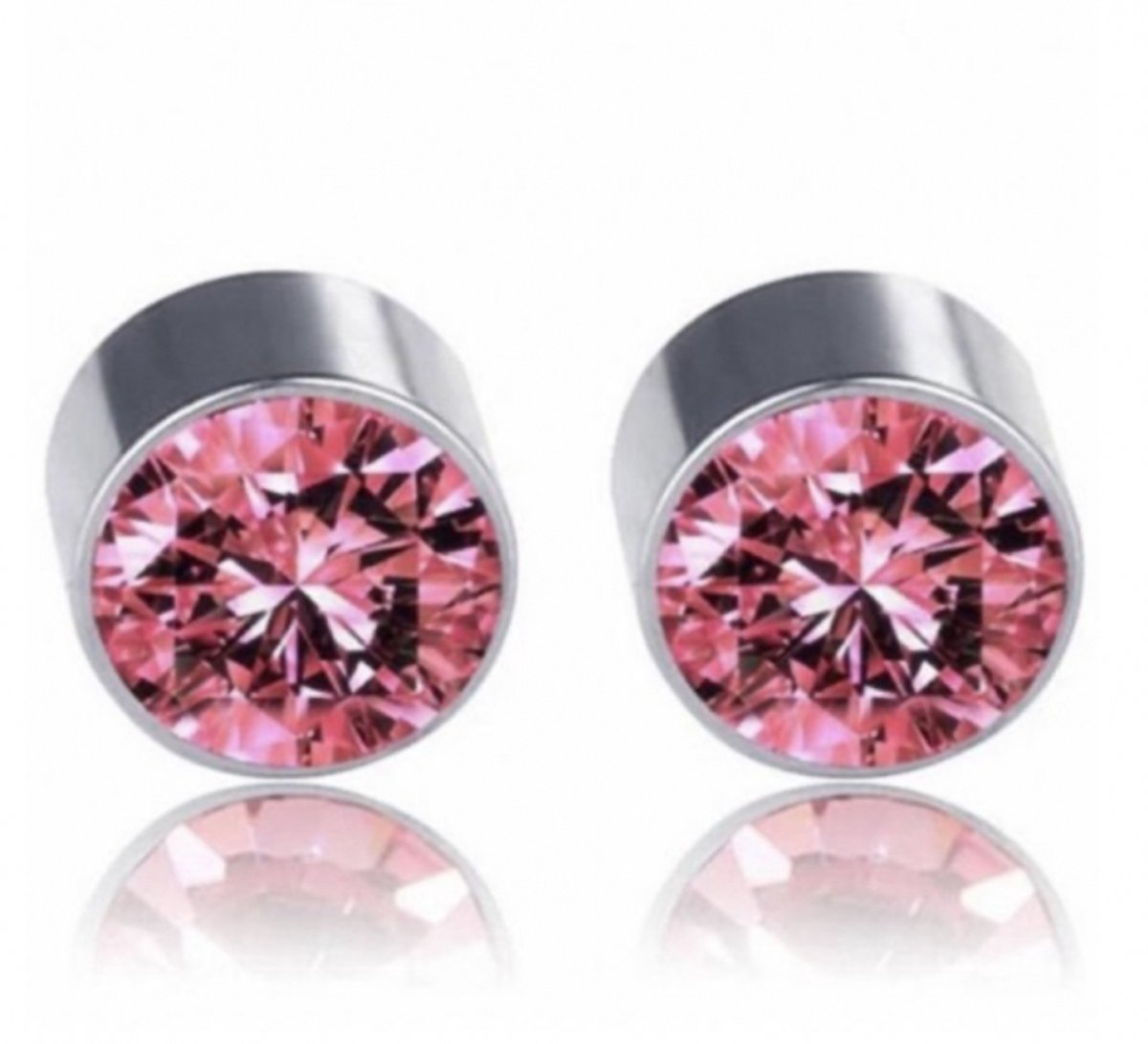 Magneet oorbellen- roze- 6mm-geen gaatje-Charme Bijoux