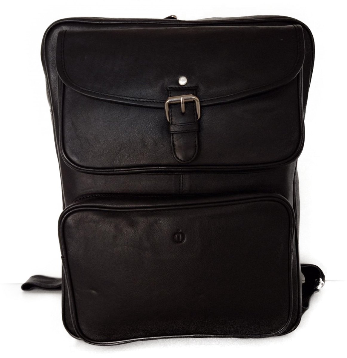 Oi zwarte rundlederen Rugzak Tonnie / zeer ruime rugtas met laptop vak / grote rugtas met rits / laptoptas voor op de rug met veel extra ruimte / leren schooltas of werktas om op de rug te dragen / zwart leer /447