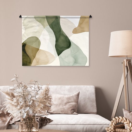 Wandkleed 90x67.5 cm - Wanddoek Japandi - Abstract - Groen - Wandtapijt - Wandkleden