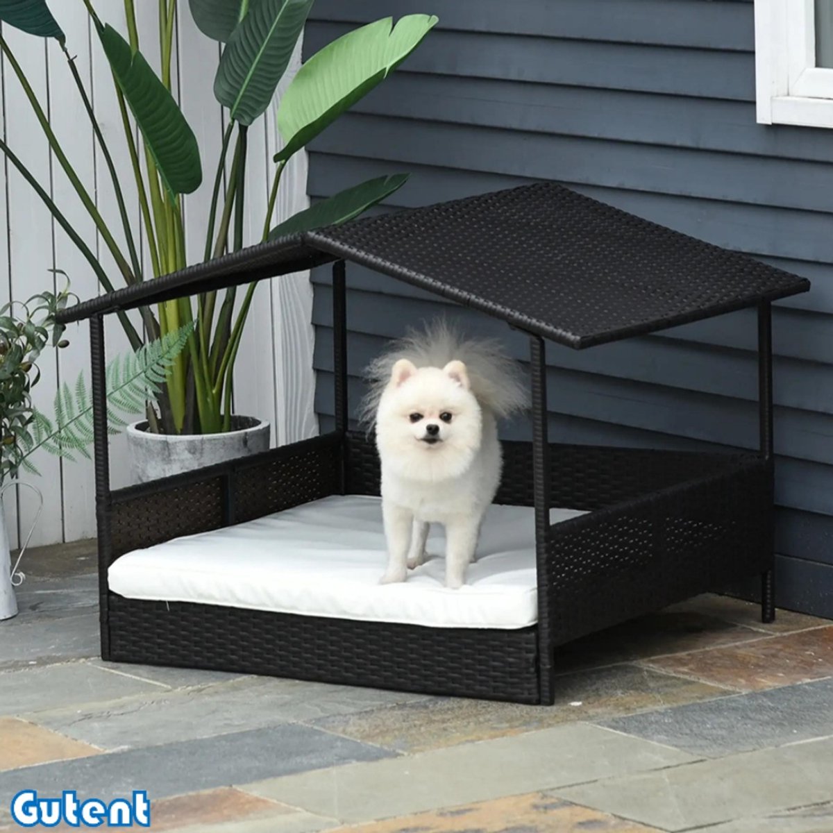 Gutent Huisvormige hondenkennel - met kussens - Rotan hondenhok - Koffiebruin - 69 x 98 x 70 cm