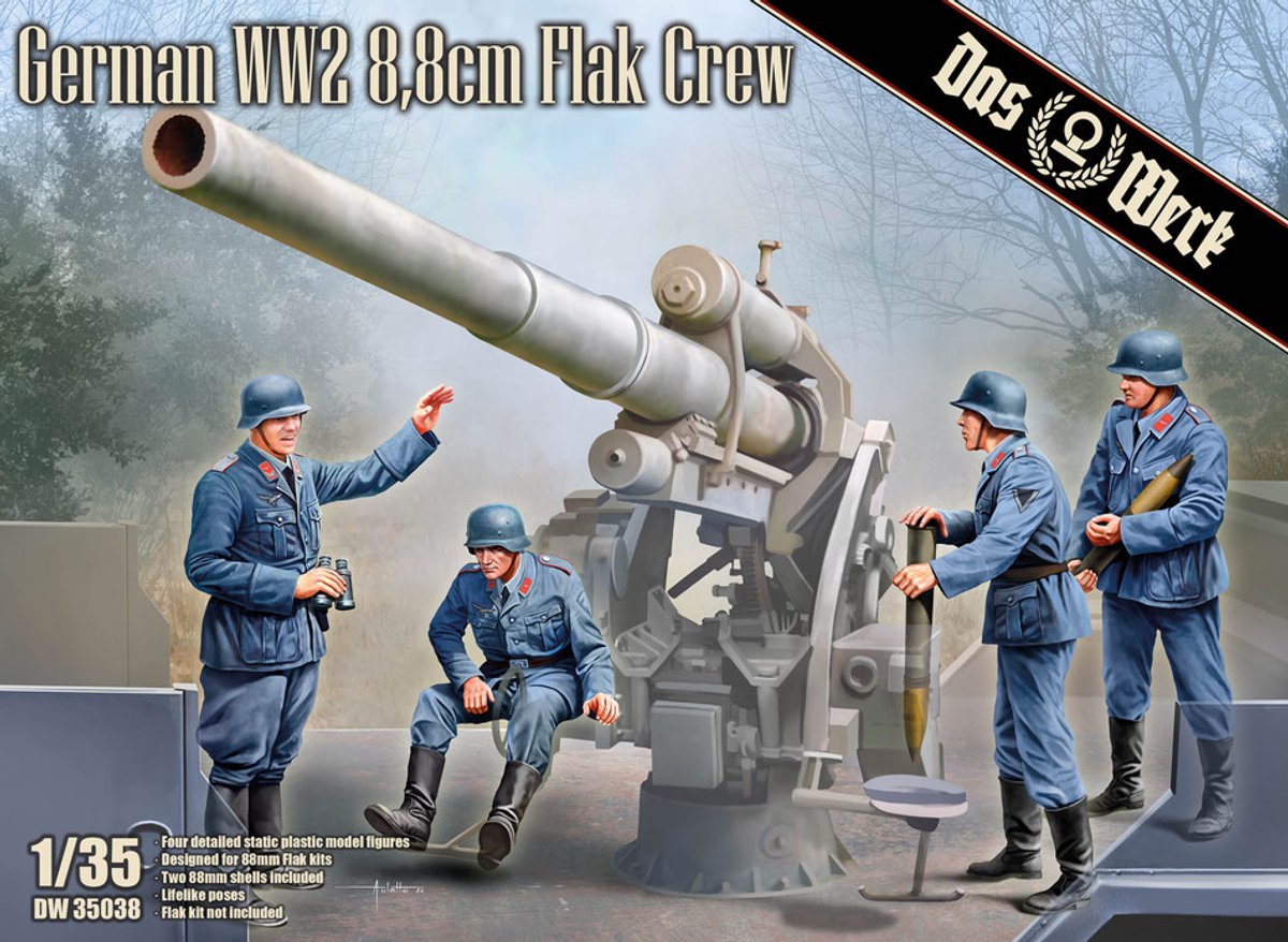 Das Werk Modelbouwpakket Militaire voertuigen - 35038 Duitse WWII 8,8cm FlaK Bemanning - Figuren Plastic - 1:35 - Modelbouw