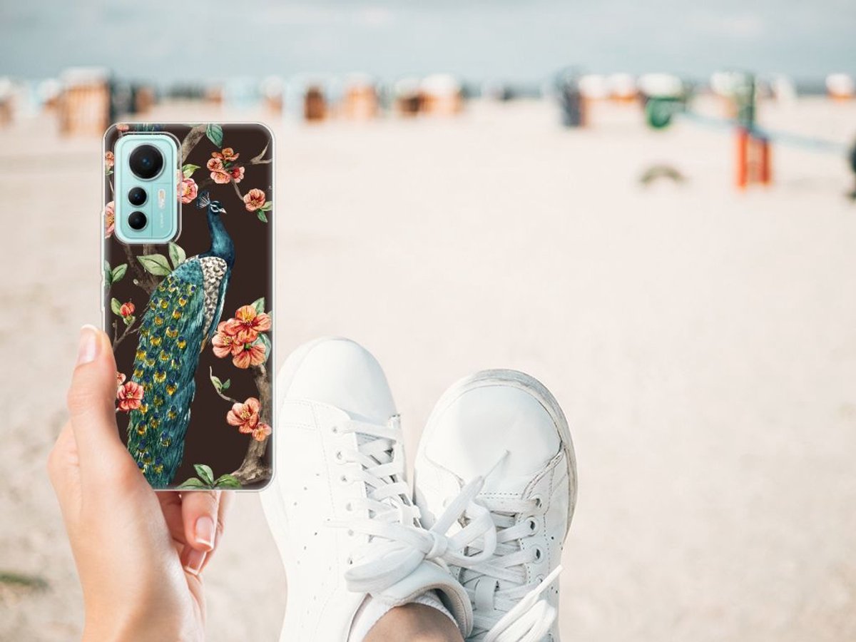 Xiaomi 12 Lite TPU Hoesje Pauw met Bloemen