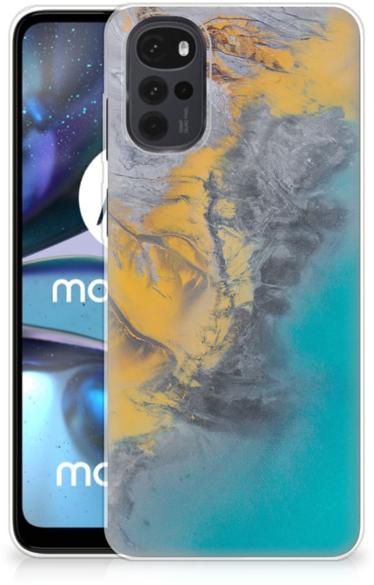 Motorola Moto G22 TPU Siliconen Hoesje Marble Blue Gold
