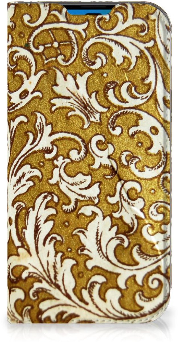 Book Case voor Telefoon Hoesje iPhone 14 Pro Barok Goud