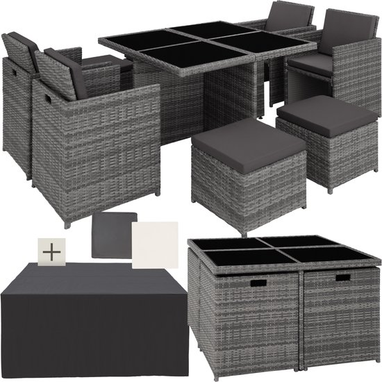 tectake - Ensemble de jardin en osier en aluminium Manhattan, variante 2 gris Réf .: 403846