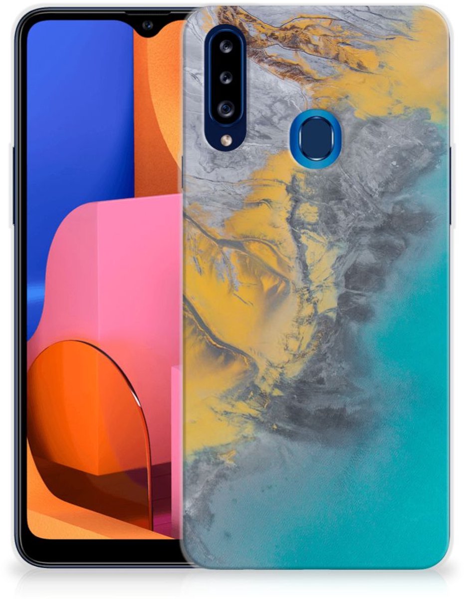 Samsung Galaxy A20s TPU Siliconen Hoesje Marble Blue Gold