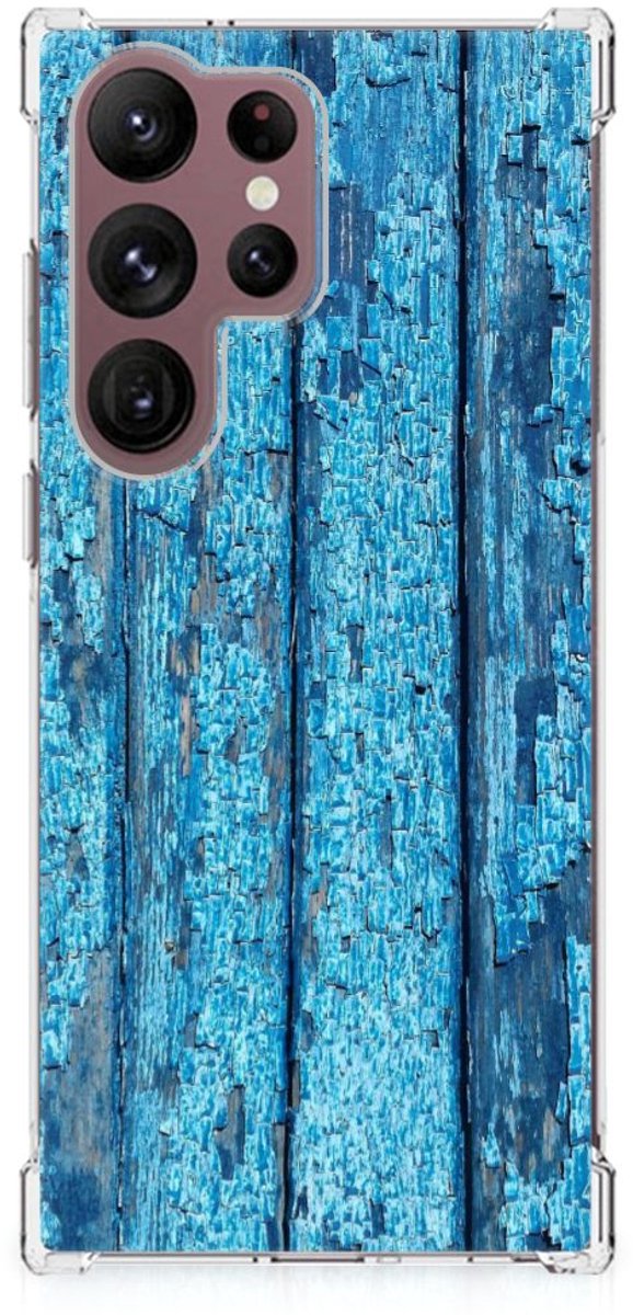 Samsung Galaxy S23 Ultra Stevig Telefoonhoesje Wood Blue