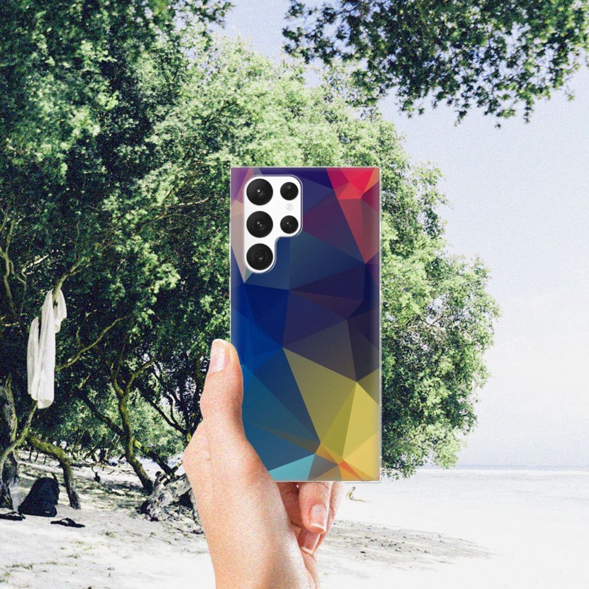 Samsung Galaxy S22 Ultra TPU Hoesje Polygon Dark
