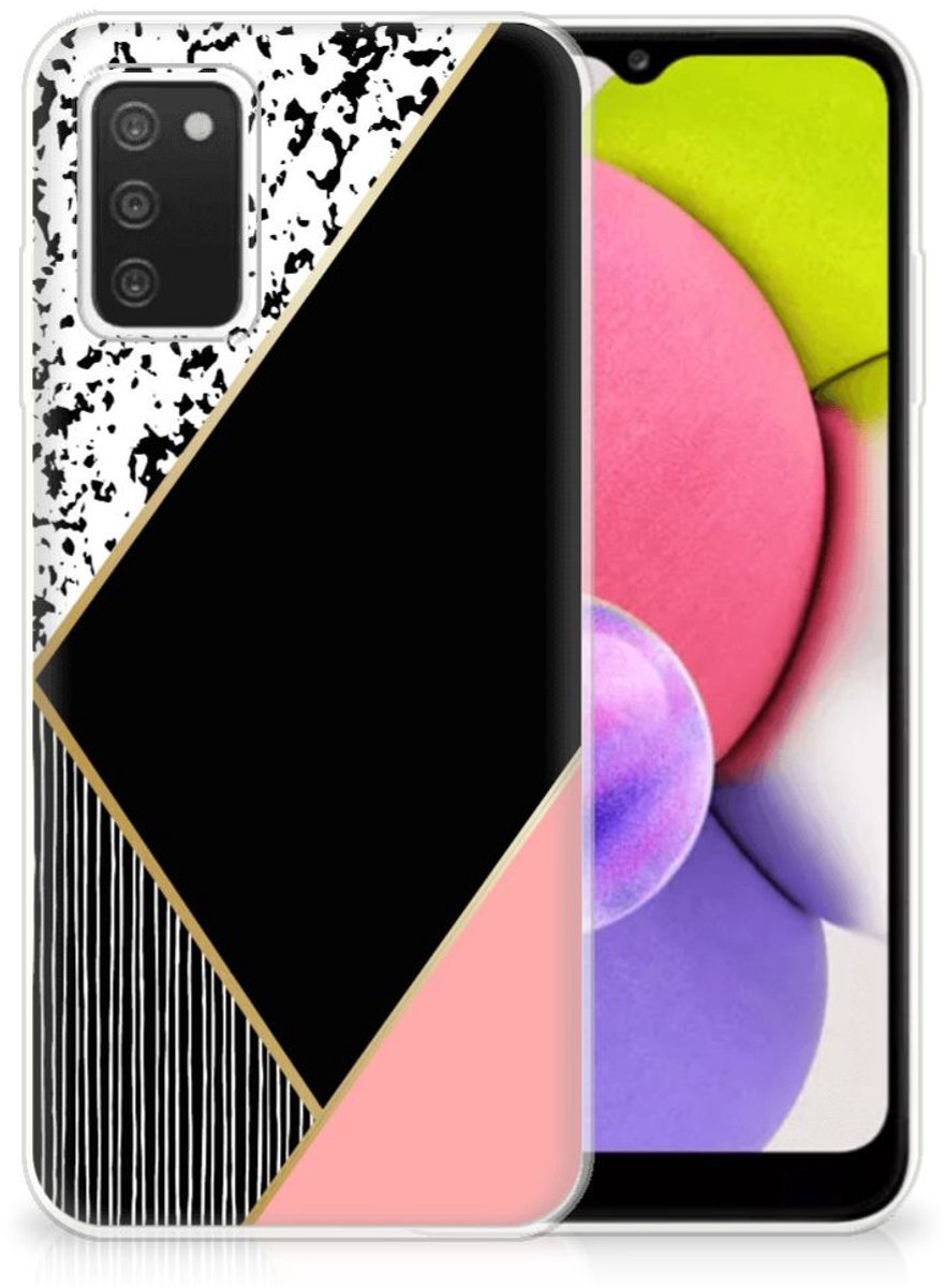 Samsung Galaxy A03S TPU Hoesje Zwart Roze Vormen