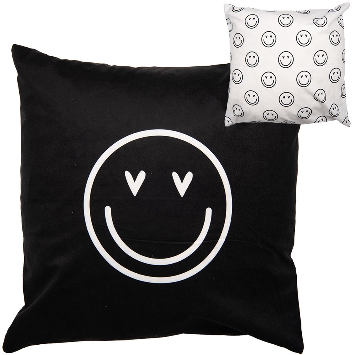 Kussenhoes 45x45 cm Zwart Wit Polyester smile