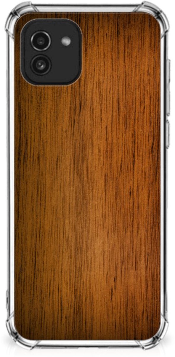 Samsung Galaxy A03 Stevig Telefoonhoesje Donker Hout