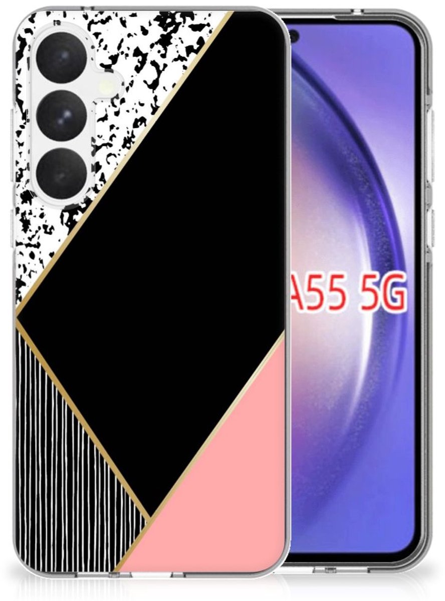 Samsung Galaxy A55 TPU Hoesje Zwart Roze Vormen