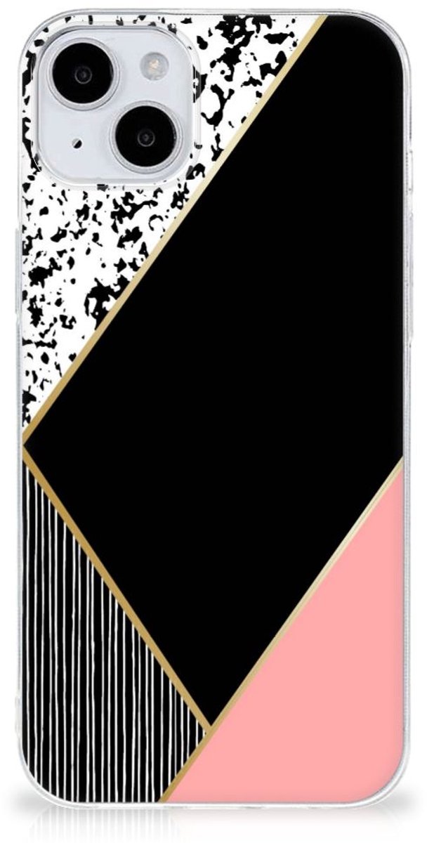 iPhone 15 TPU Hoesje Zwart Roze Vormen
