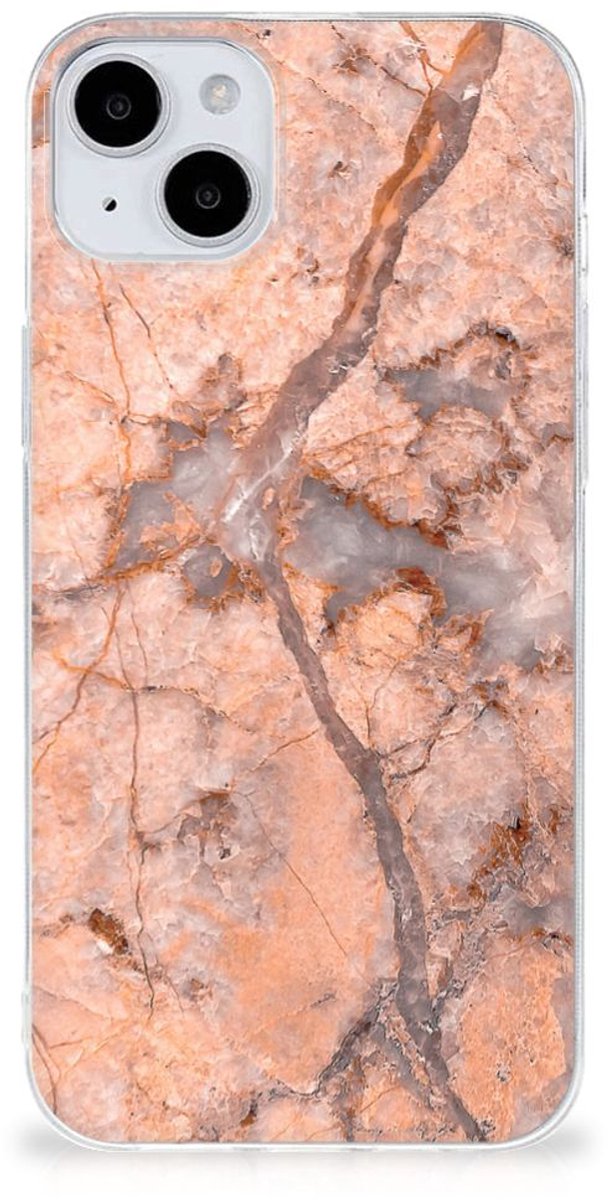 iPhone 15 TPU Siliconen Hoesje Marmer Oranje