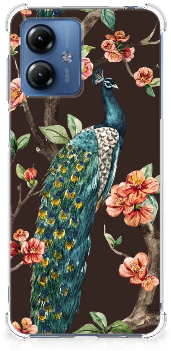 Motorola Moto G14 Case Anti-shock Pauw met Bloemen