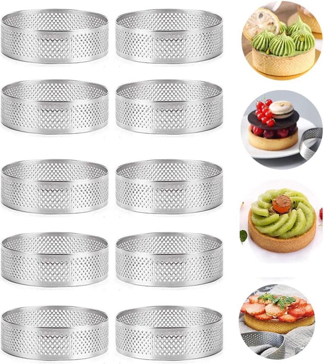 Goodivery ® 10-delige Set Ronde Bakringen voor Taarten, Quiches en Mousse - 7 cm Diameter